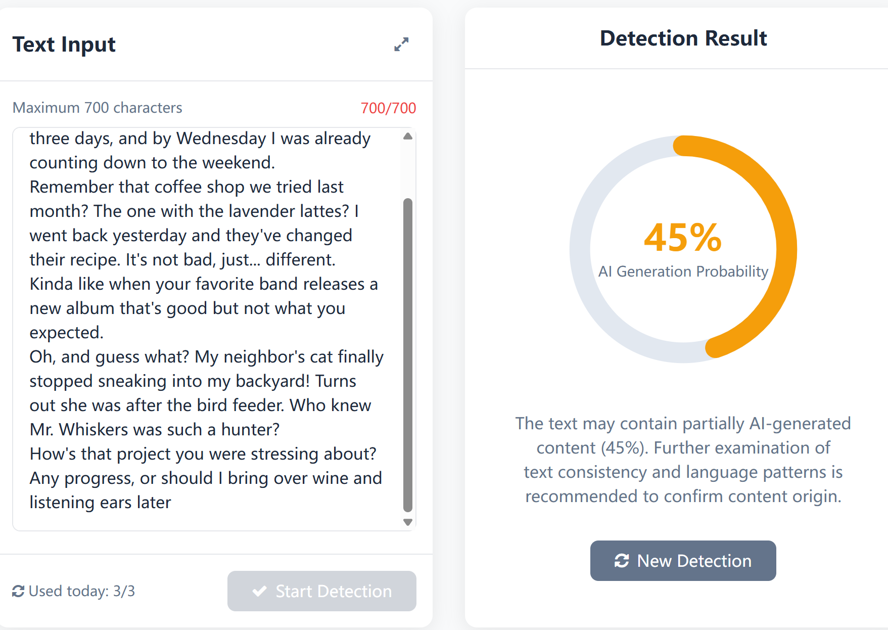 Human-edited AI content detection showing medium probability