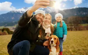 Family Photo with a baby and a dog