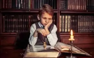 A boy reading a book