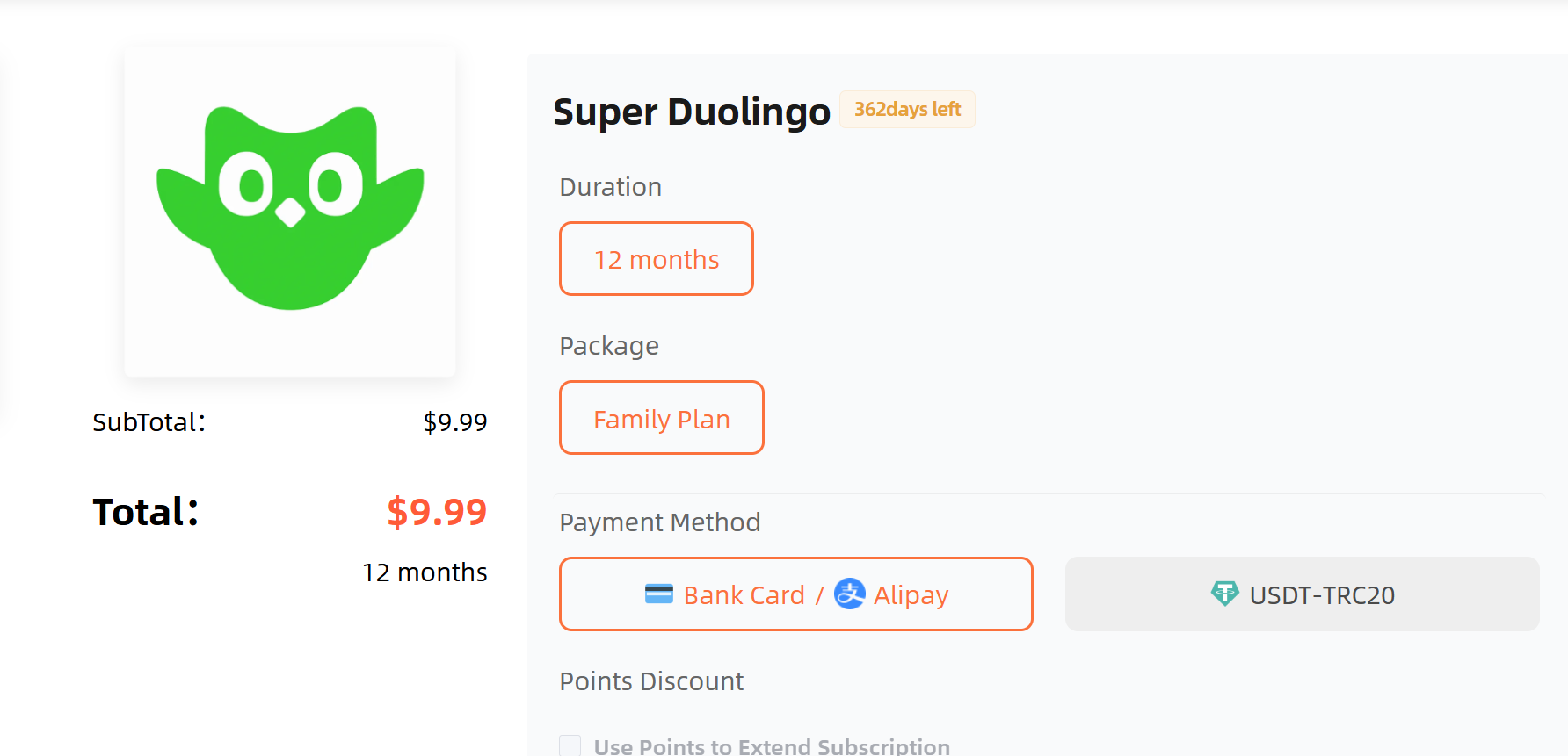 Participe do Plano Familiar Duolingo