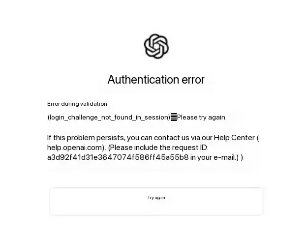 Authentifizierungsfehler,(login_challenge_not in_session_nicht gefunden) Bitte versuchen Sie es erneut.