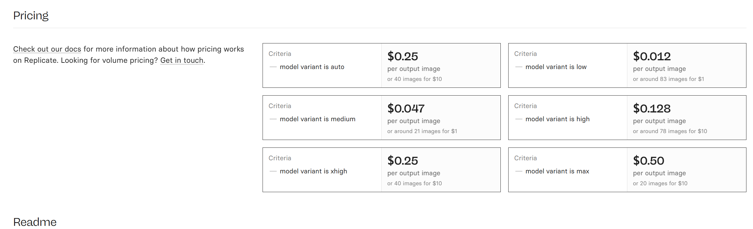 pricing for GPT Image 2.5 Flare showing six model variants priced from $0.012 to $0.50 per output image