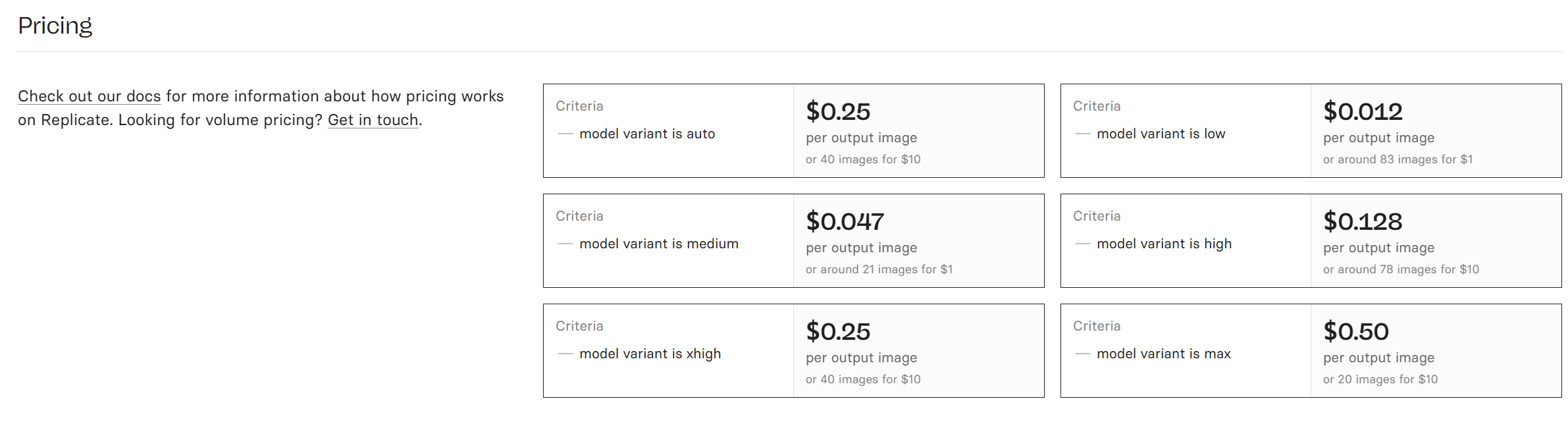 pricing for GPT Image 2.5 Sunburst showing the same six per-image prices as Flare, with auto and xhigh both at $0.25