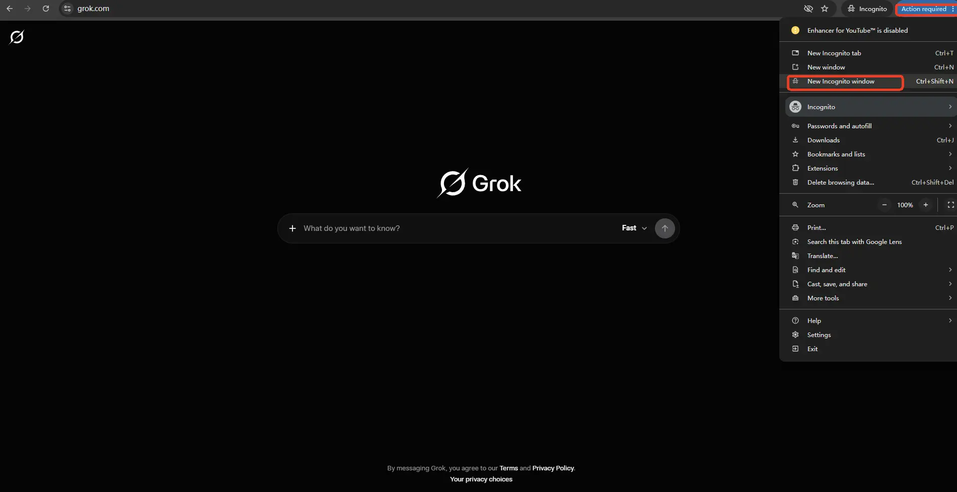 grok login incognito