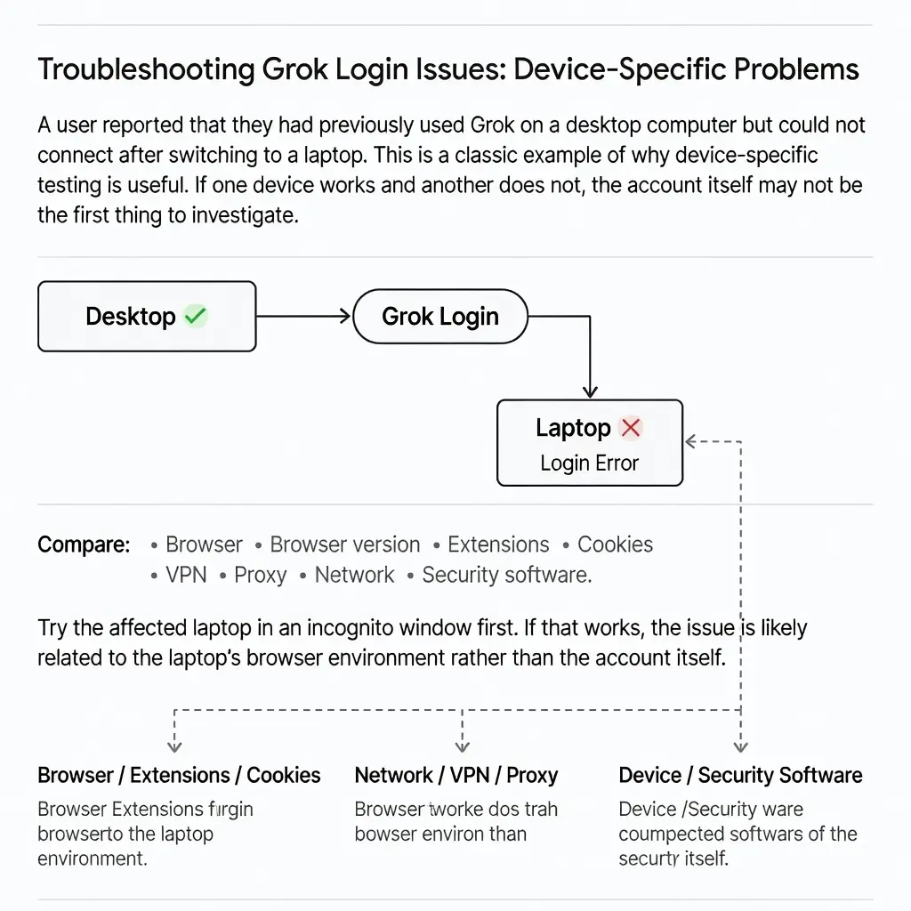 grok login one device not another