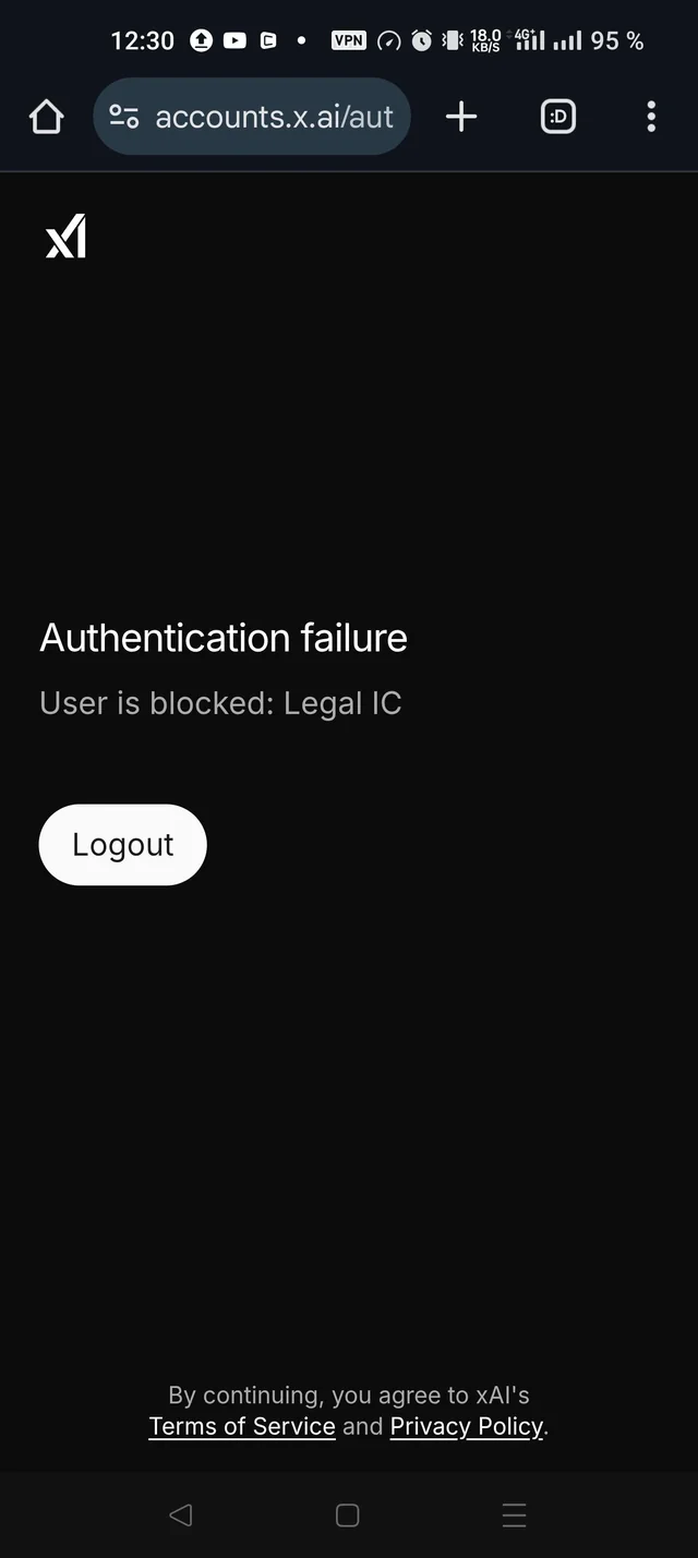 SuperGrok account showing a locked account message