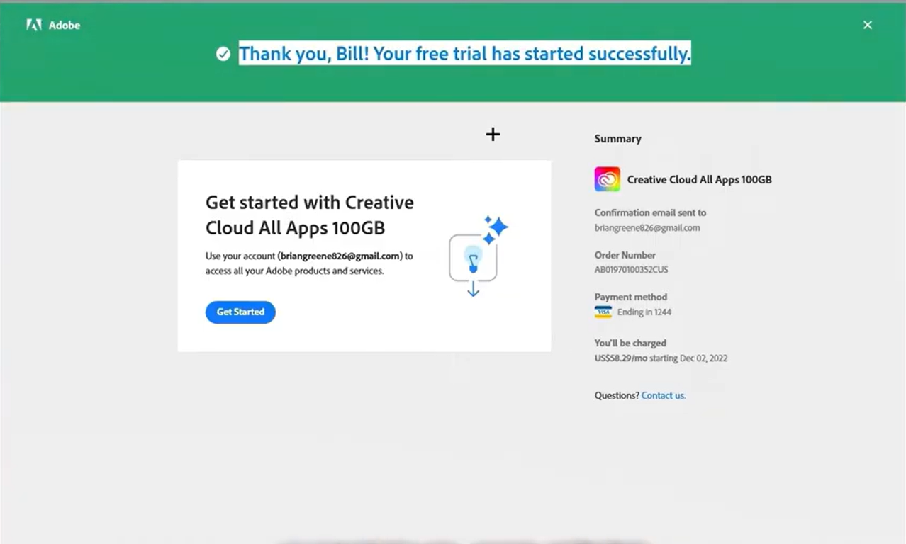 adobe creative cloud free trial success