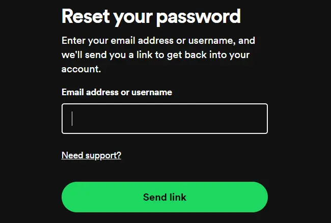 Spotify Password Reset page