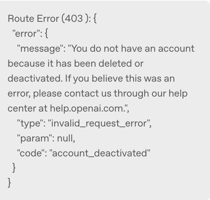 ChatGPT Account Login Failed (403) – Account Deleted