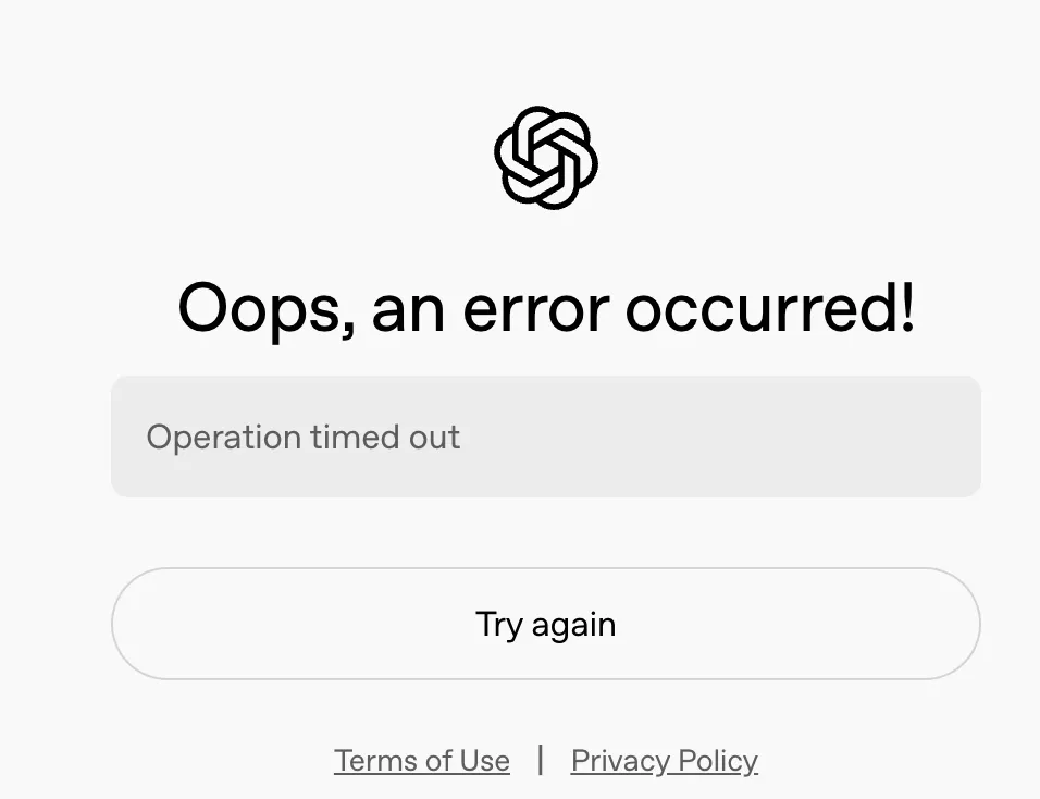 Route Error (The operation timed out.)