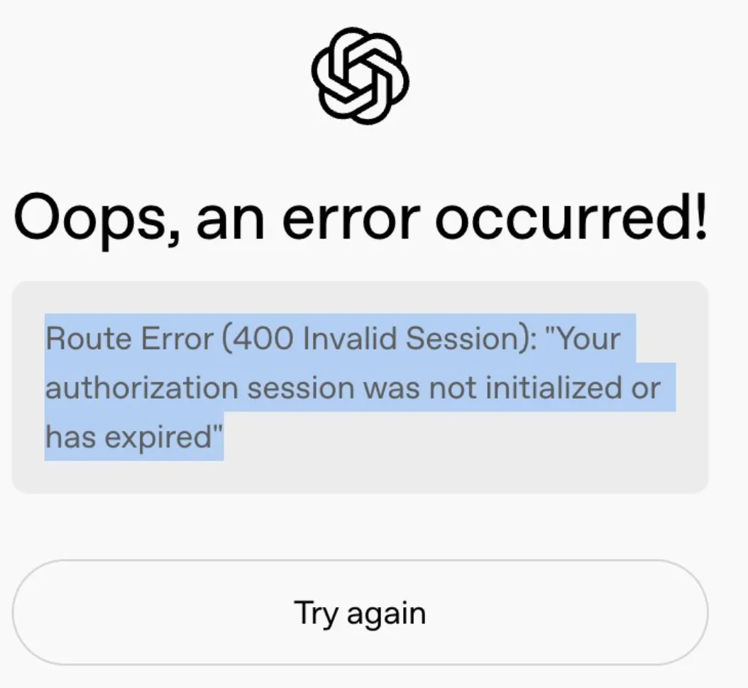 Route Error (400 Invalid Session)