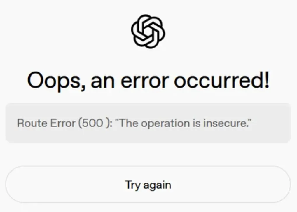 Route Error (500 The operation is insecure)