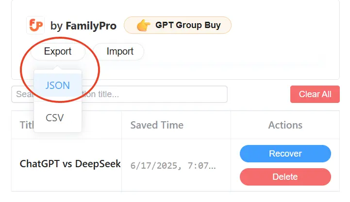 chatgpt conversation export as json