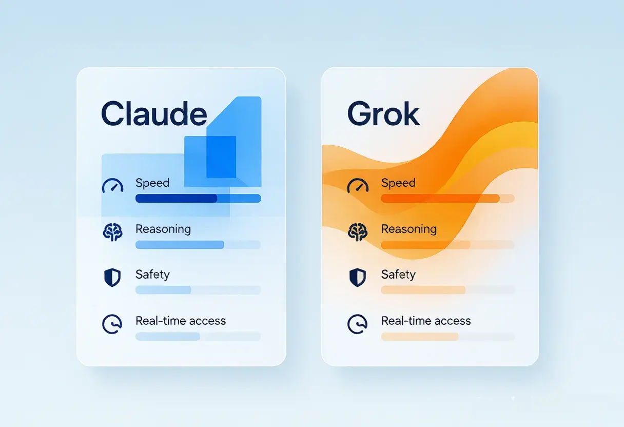 Side-by-side comparison card of Claude and Grok with key stats