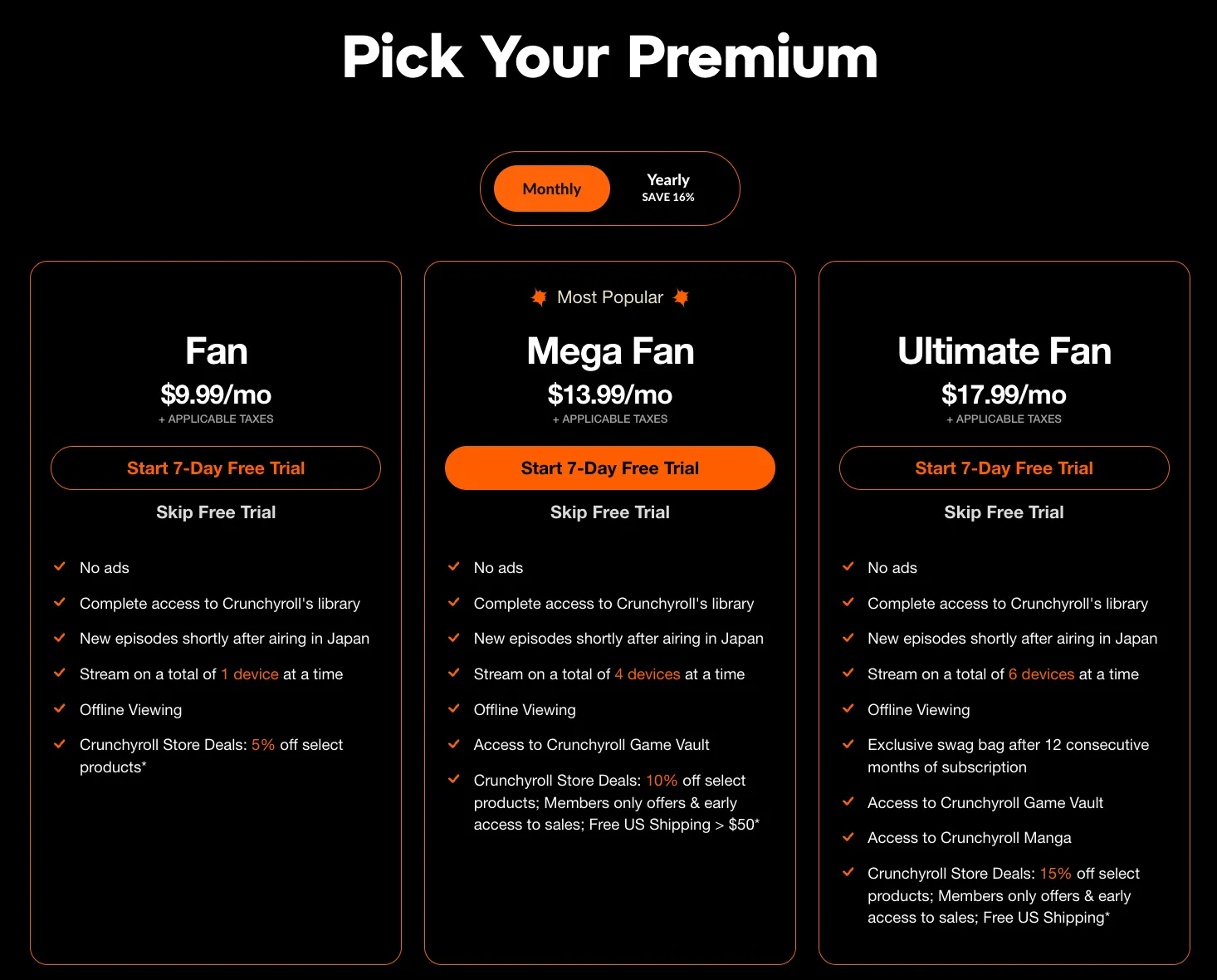 crunchyroll monthly subscription