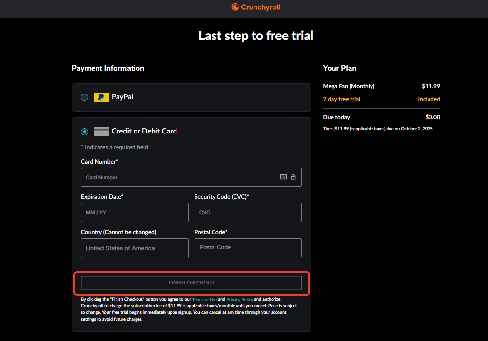 crunchyroll payment method