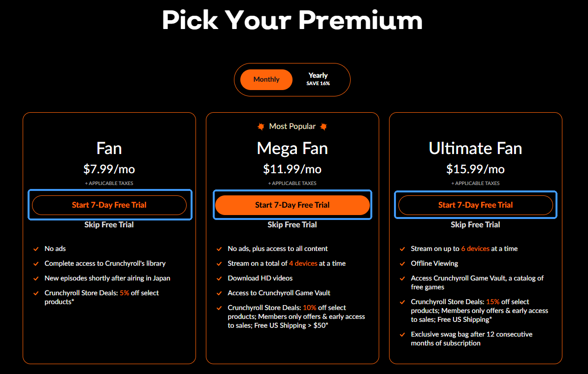 crunchyroll pick up a plan
