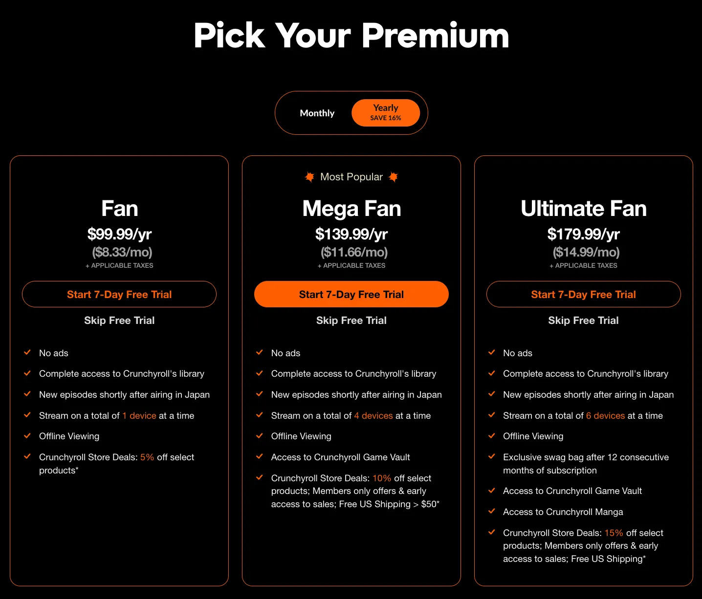 crunchyroll yearly subscription