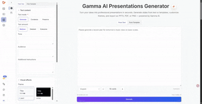Gamma AI presentation generator workflow demo
