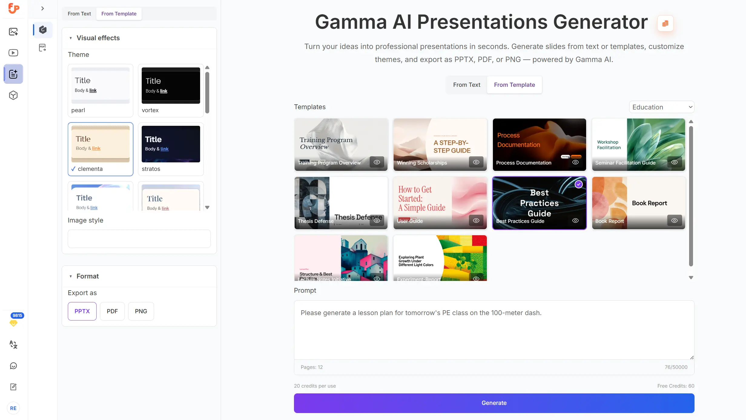Gamma AI presentation templates in FamilyPro