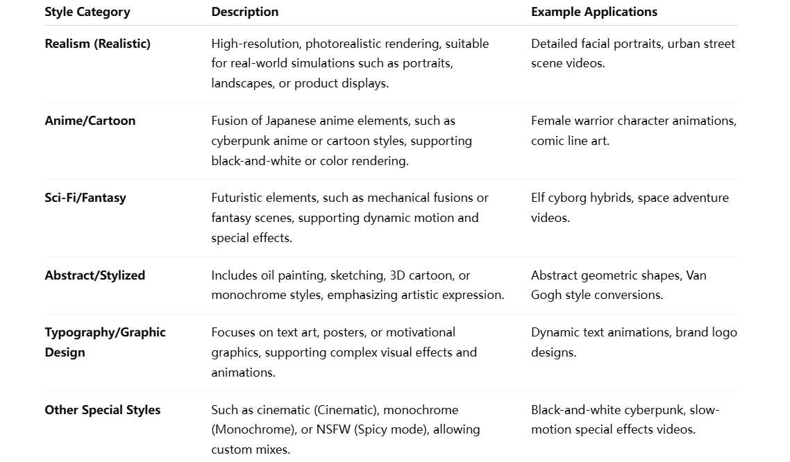 grok imagine supported style types