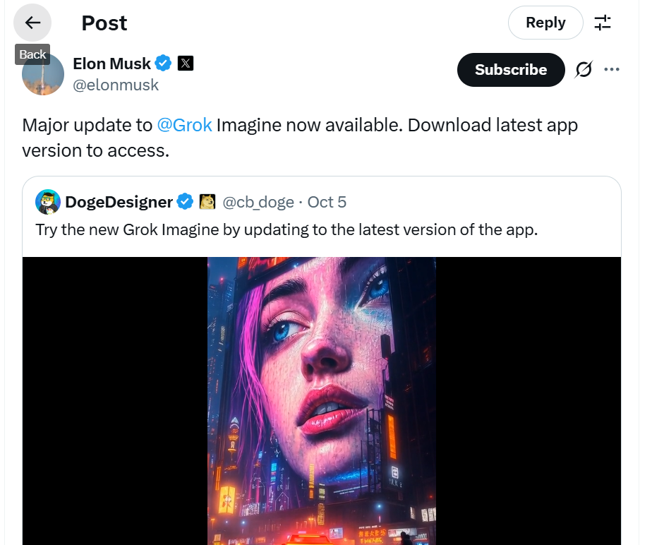 grok imagine update