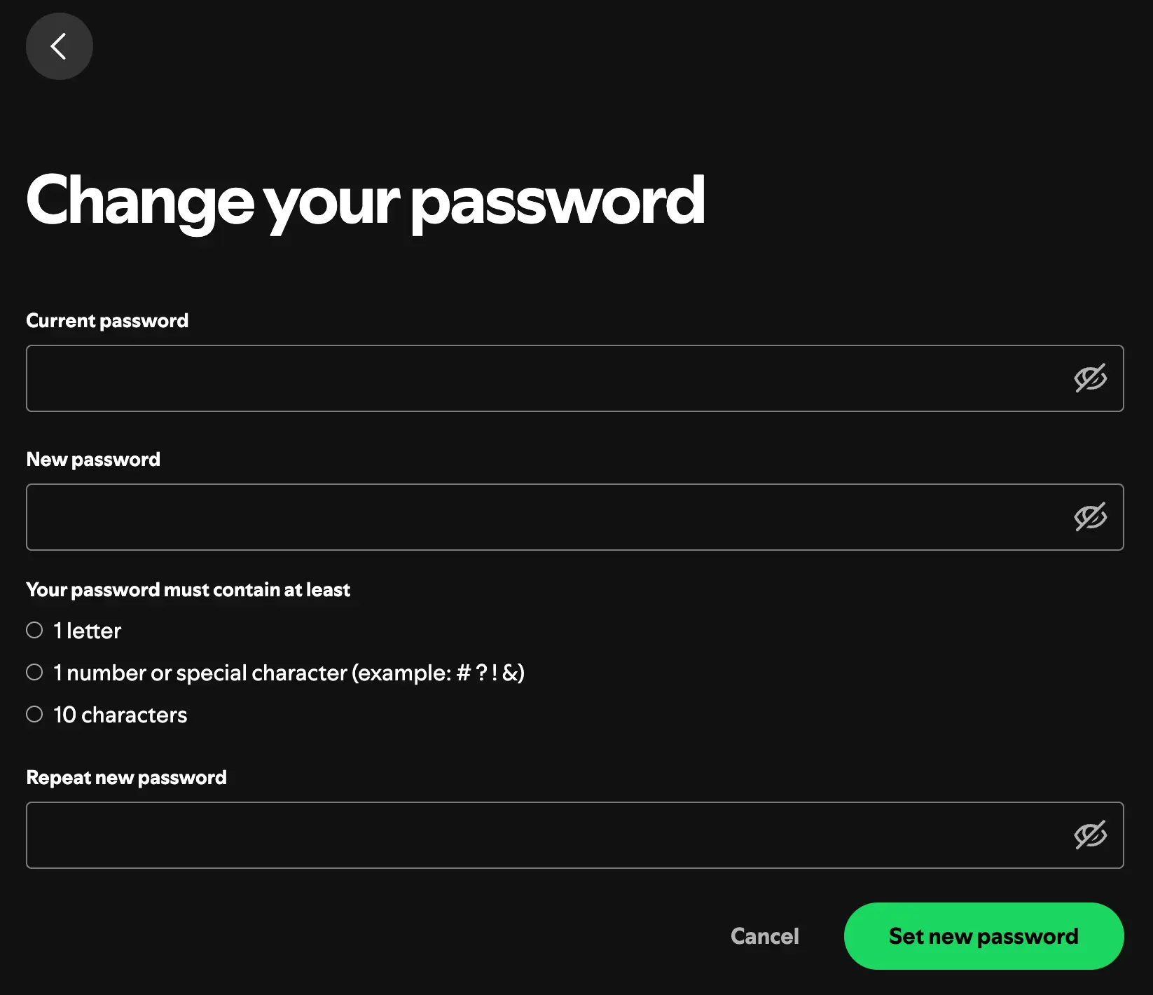 Reset Spotify password