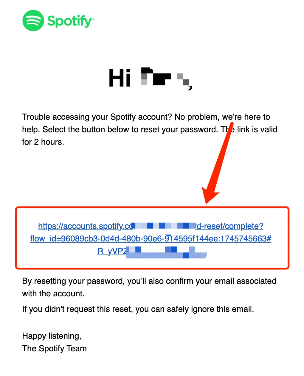 Spotify password reset email