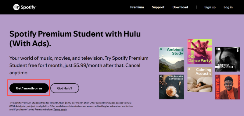 spotify student premium 1 month on us