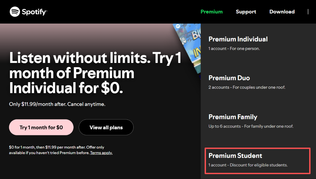 spotify student premium