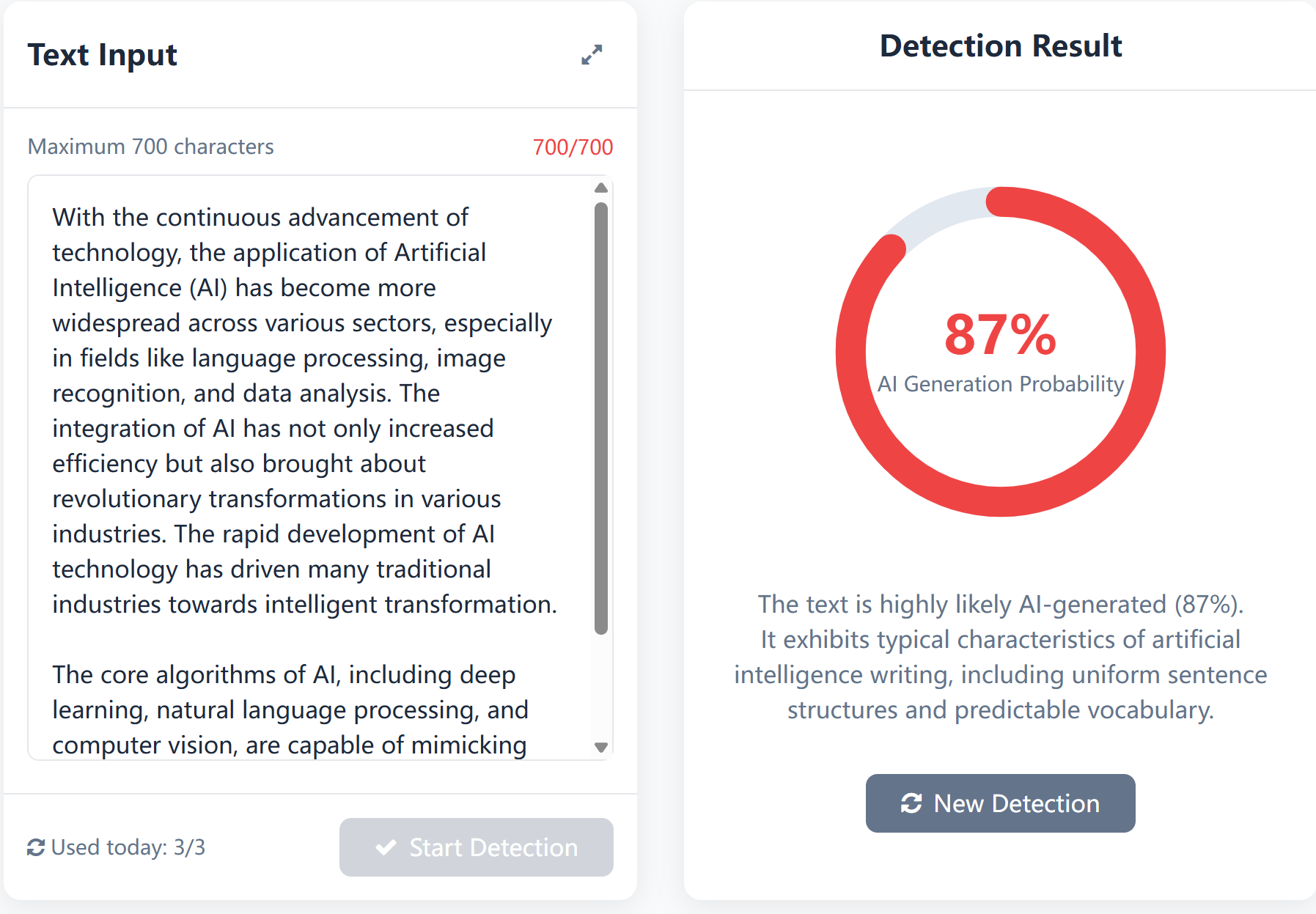 ChatGPT technical article detection showing high AI probability