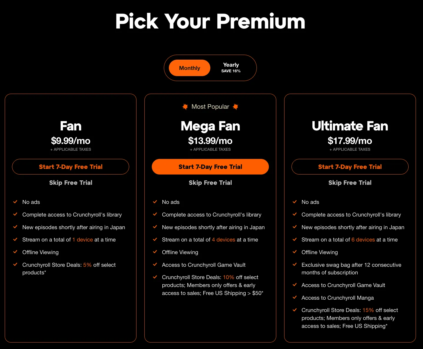Crunchyroll premium options