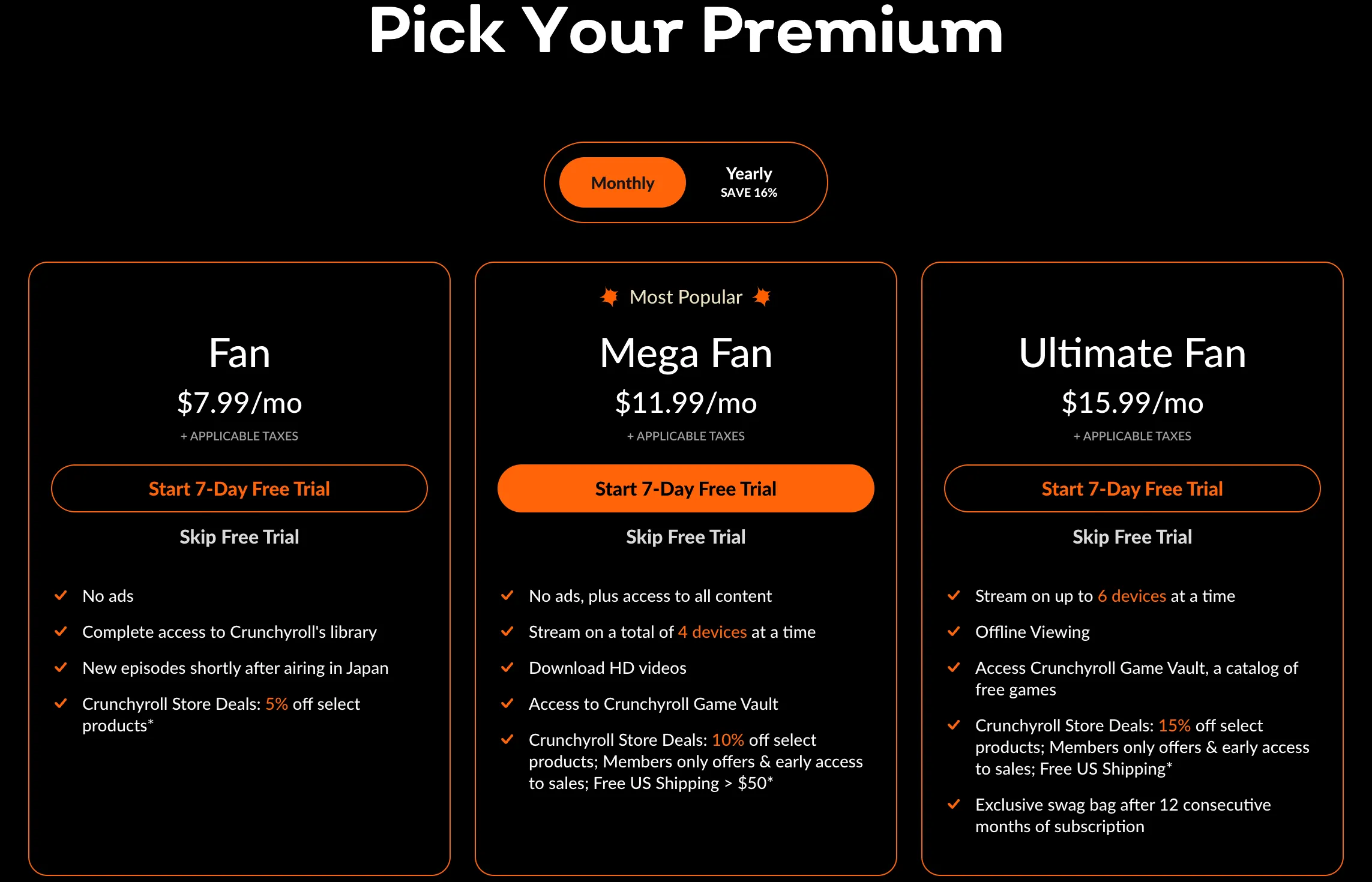 Crunchyroll premium options